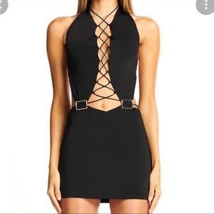 NWT I AM GIA black Phlox lace up sleeveless knit mini dress